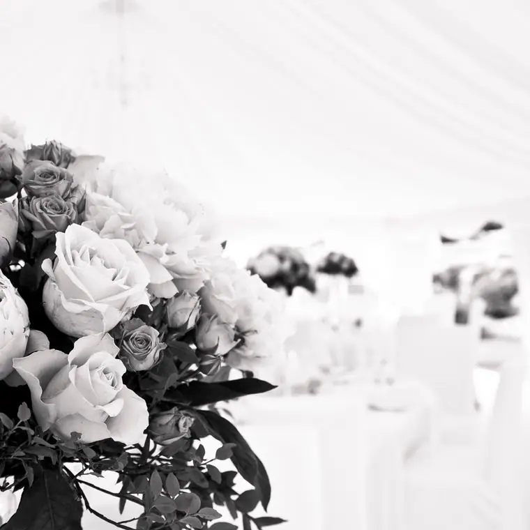 A white rose arrangement in soft focus